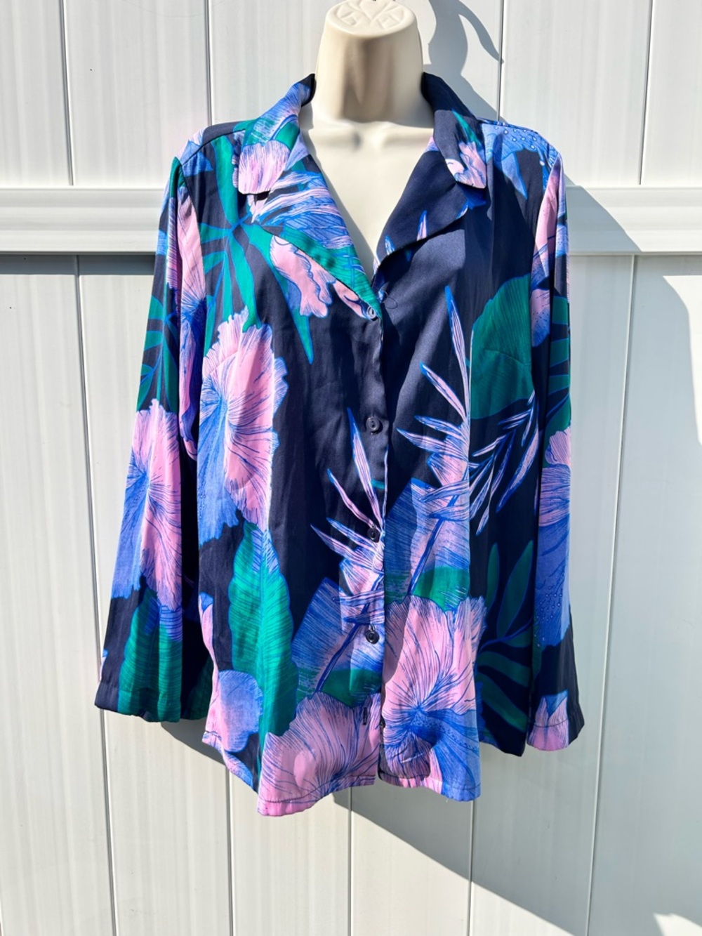 Navy Floral Button-Front Women's Top